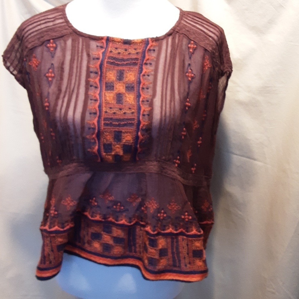 Free People Embroidered Blouse SZ SM